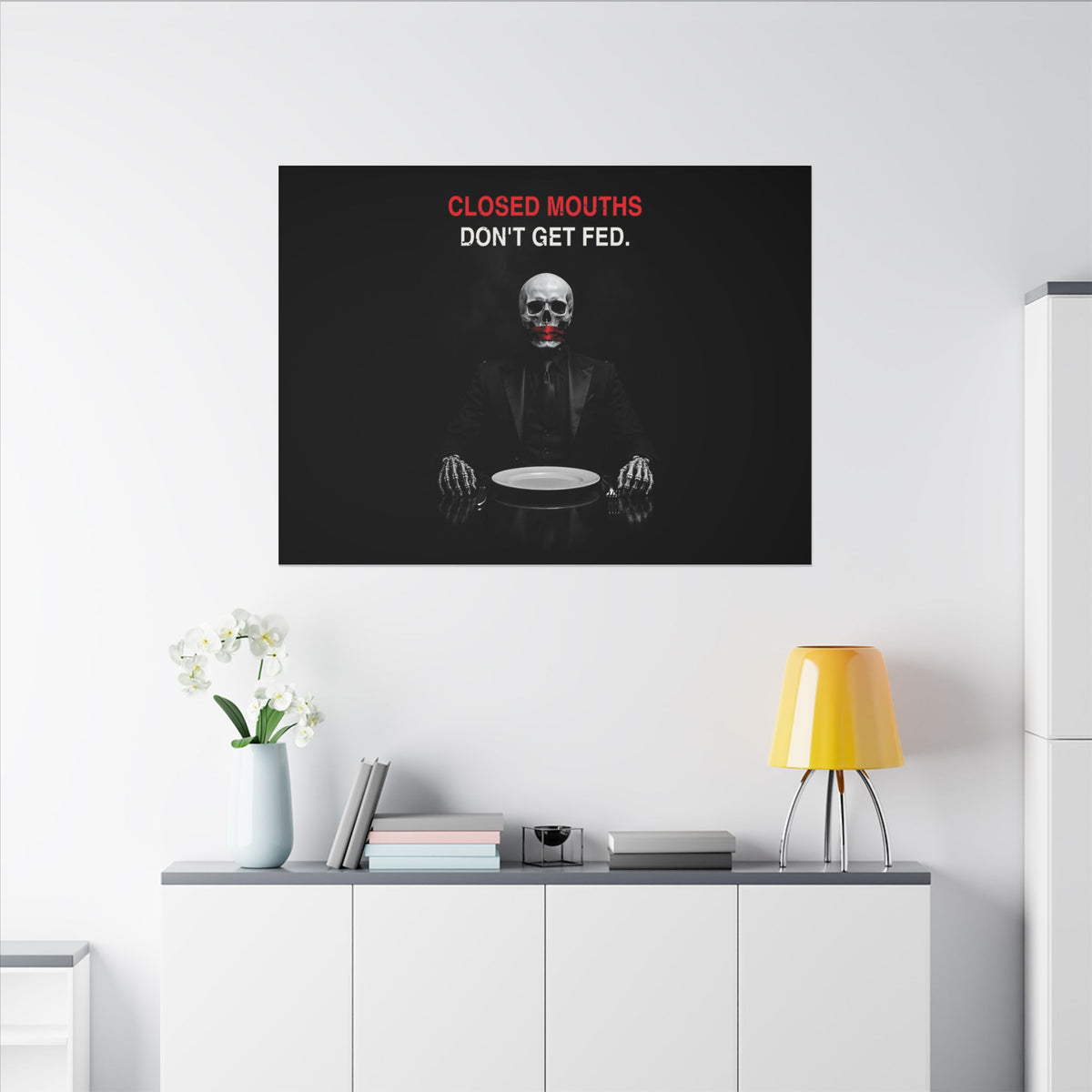 Closed Mouths - Dark Humor Wall Art | Canvas (Landscape)