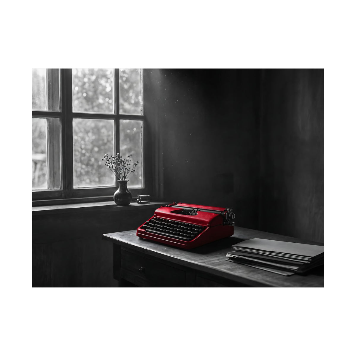 The Red Typewriter - Unique Office Wall Art | Matte Poster (Landscape)