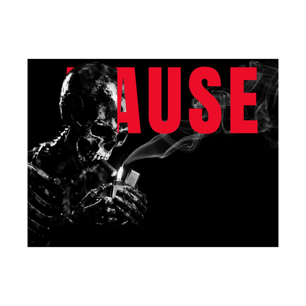 Pause (Landscape) - Smoking Skeleton Wall Art, Dark Gothic Man Cave | Matte Poster