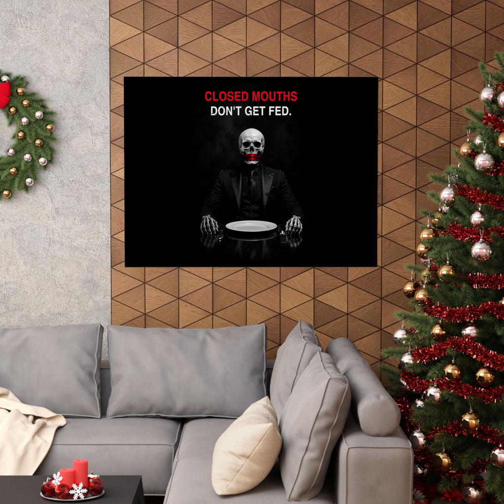 Closed Mouths - Dark Humor Wall Art | Matte Poster (Landscape)