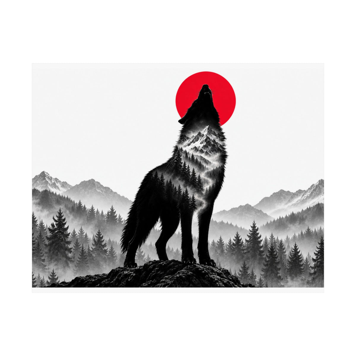 Howling Wolf - Dark Wall Art | Matte Poster (Landscape)
