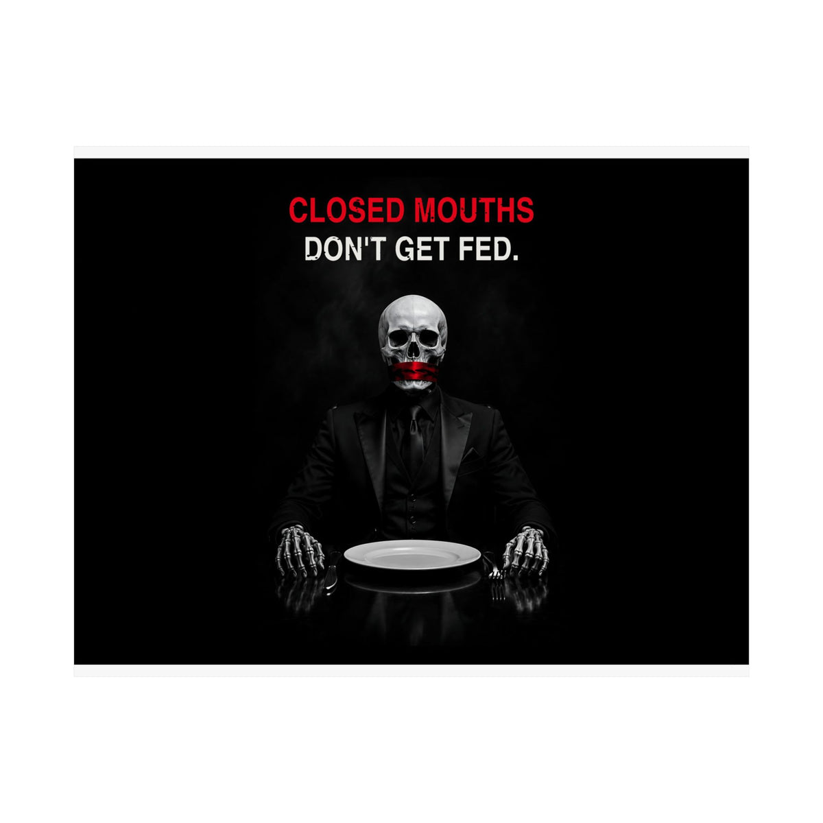 Closed Mouths - Dark Humor Wall Art | Matte Poster (Landscape)