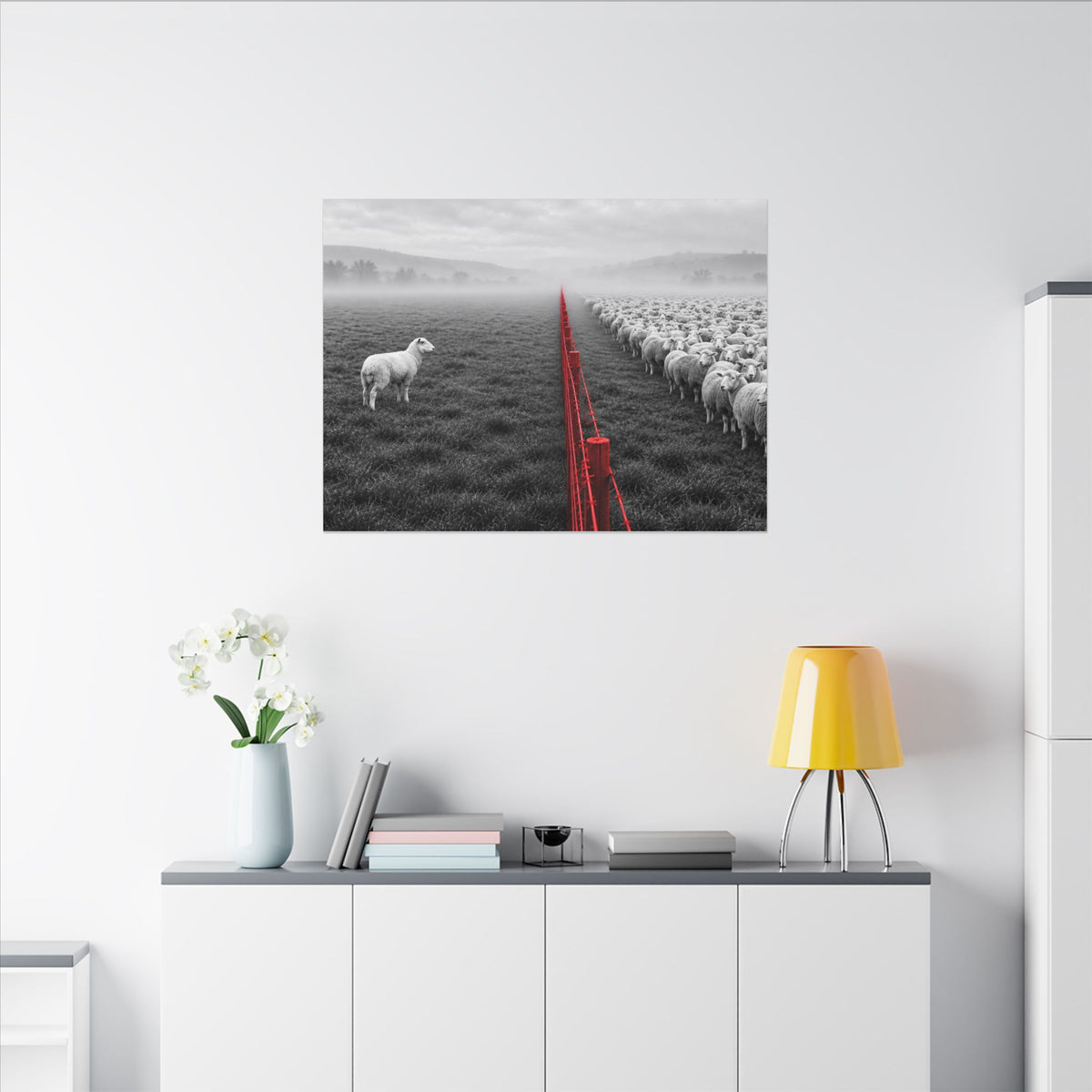 Lone Lamb - Black and White Wall Art | Canvas (Landscape)
