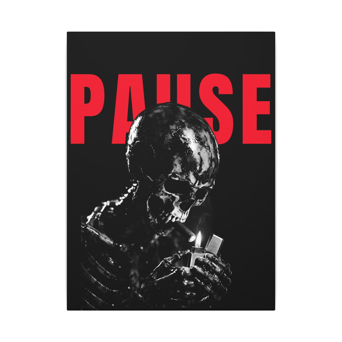 Pause - Smoking Skeleton Wall Art, Dark Gothic Man Cave | Canvas