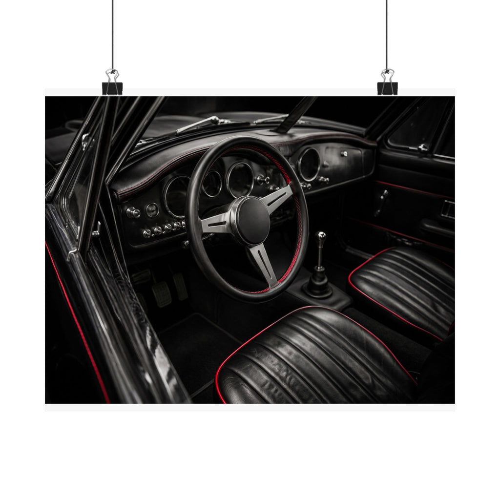 Red Stitch Cockpit - Classic Car Interior Wall Art | Matte Poster (Landscape)