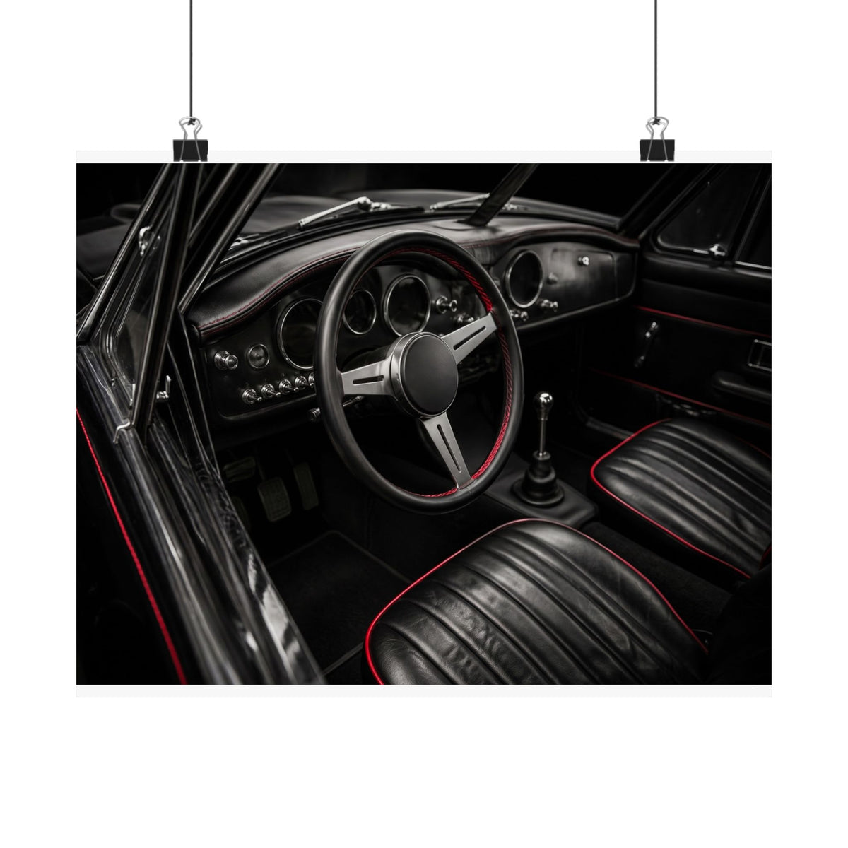 Red Stitch Cockpit - Classic Car Interior Wall Art | Matte Poster (Landscape)
