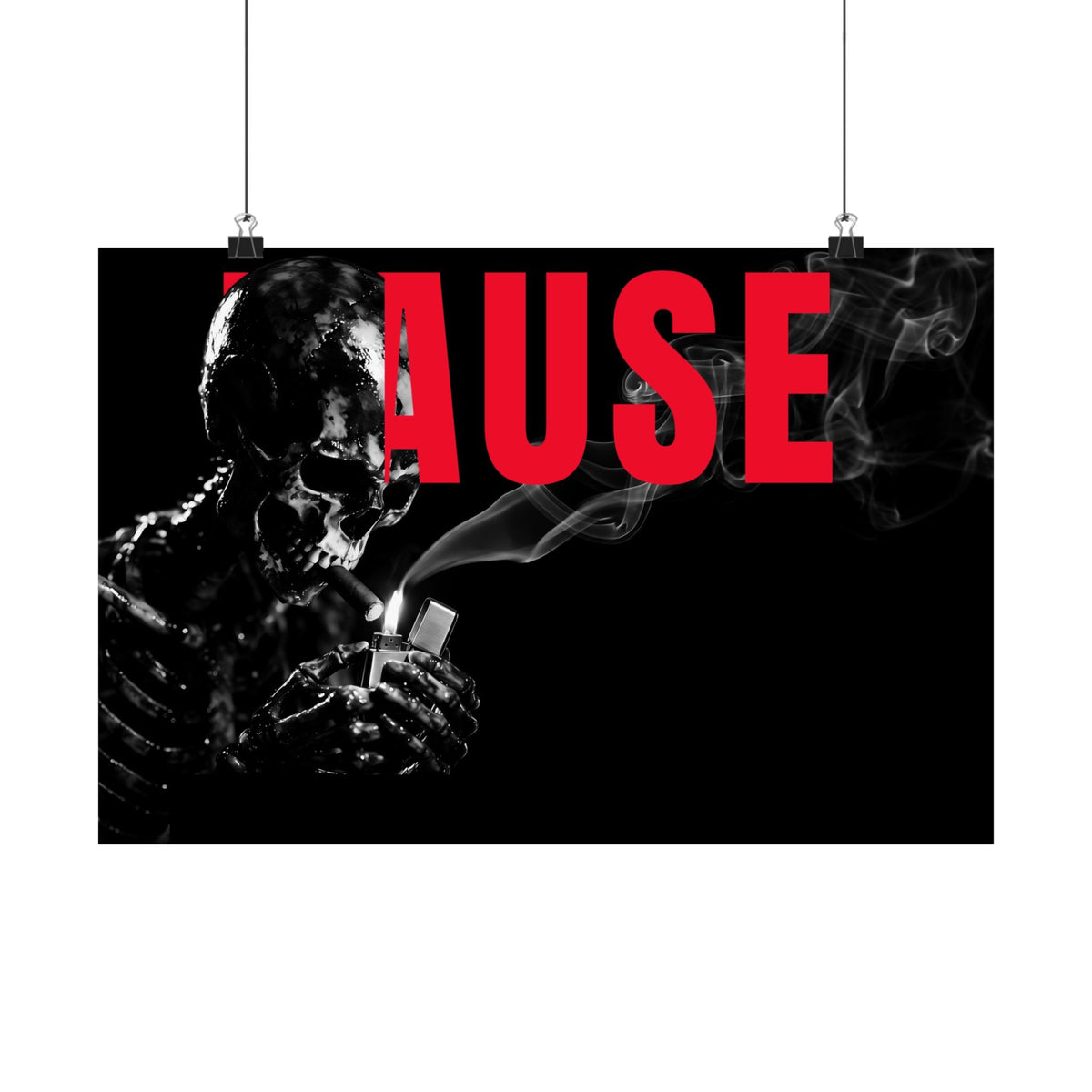 Pause (Landscape) - Smoking Skeleton Wall Art, Dark Gothic Man Cave | Matte Poster