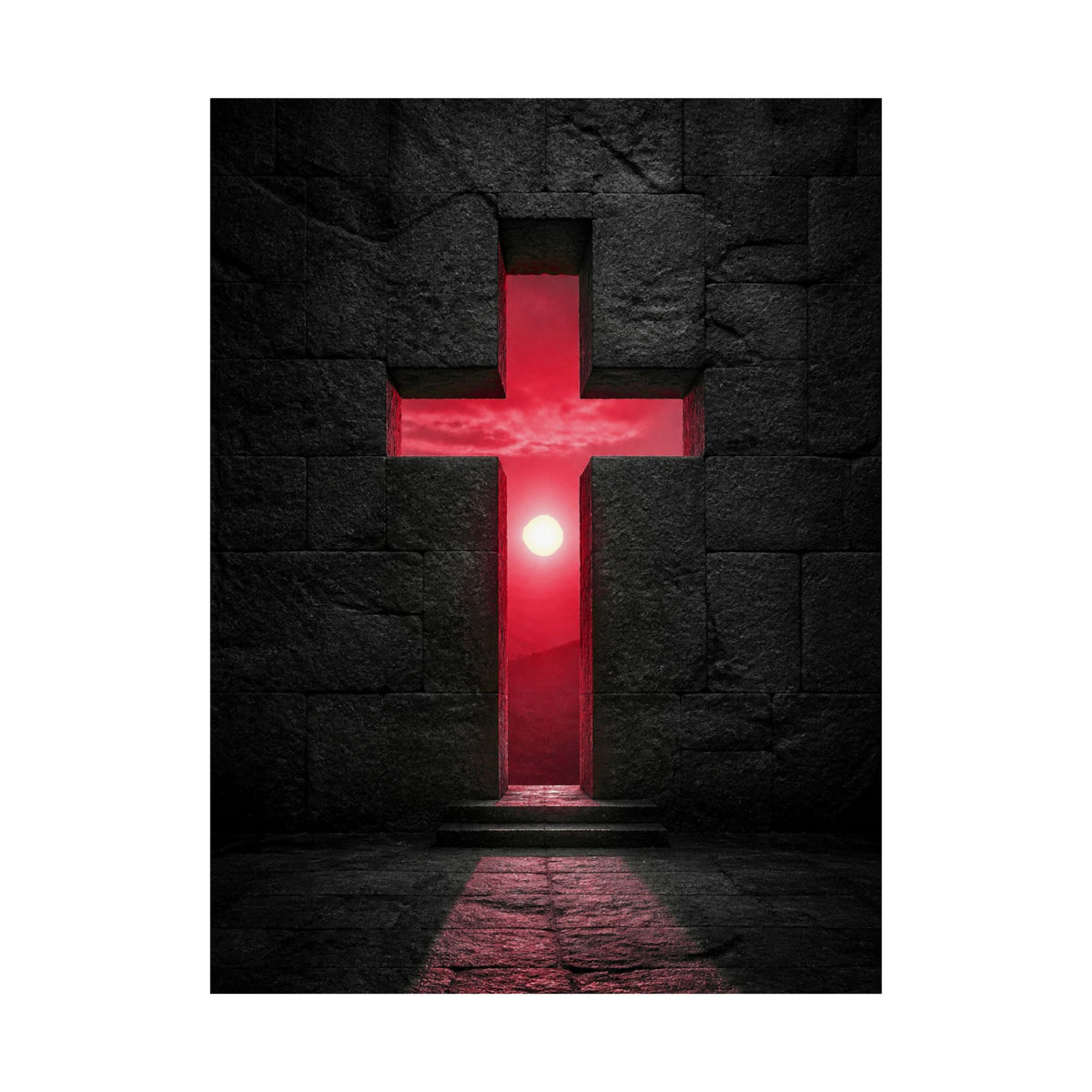 Light Through Stone - Modern Cross Wall Art | Matte Poster