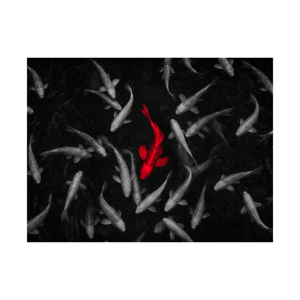 The Red Koi - Red And Black Wall Art | Matte Poster (Landscape)