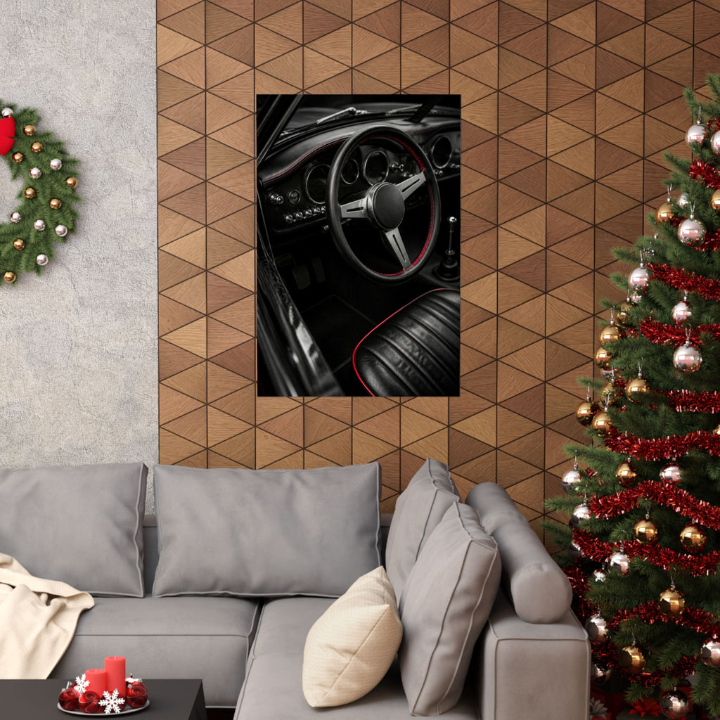 Red Stitch Cockpit - Classic Car Interior Wall Art | Matte Poster