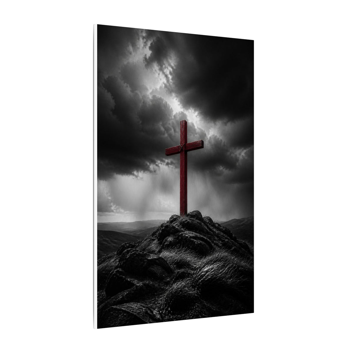 Red Cross in the Storm - Christian Cross Wall Art | Canvas