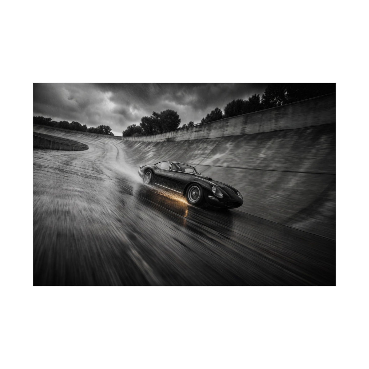 Banked in the Rain - Race Car Wall Art | Matte Poster (Landscape)