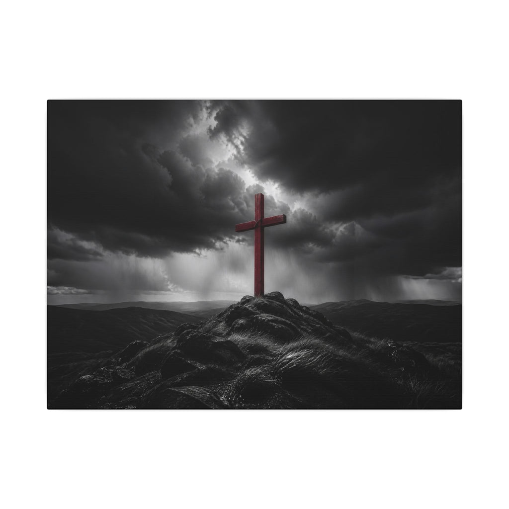 Red Cross in the Storm - Christian Cross Wall Art | Canvas (Landscape)