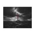 Red Cross in the Storm - Christian Cross Wall Art | Canvas (Landscape)