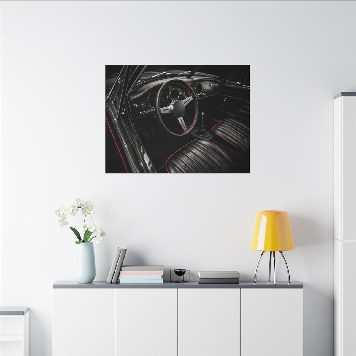 Red Stitch Cockpit - Classic Car Interior Wall Art | Canvas (Landscape)