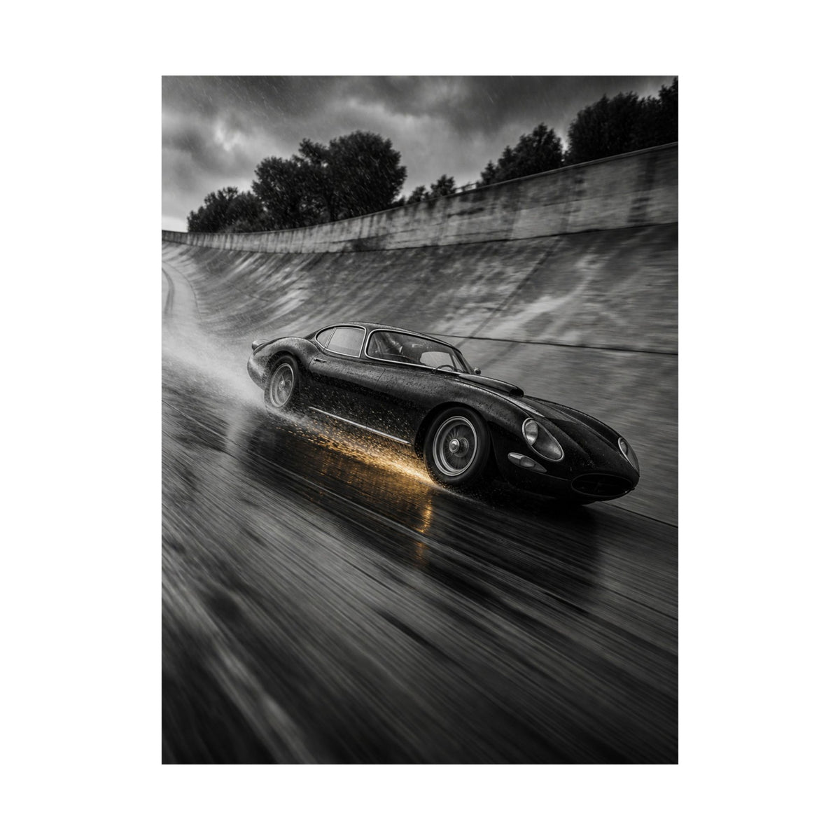 Banked in the Rain - Race Car Wall Art | Matte Poster