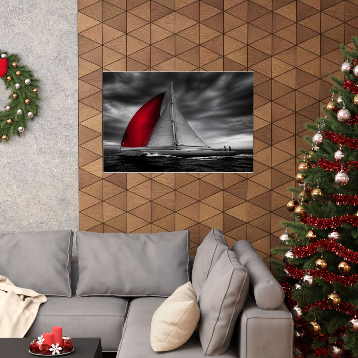 Red Sail - Large Wall Art for Bedroom | Matte Poster (Landscape)