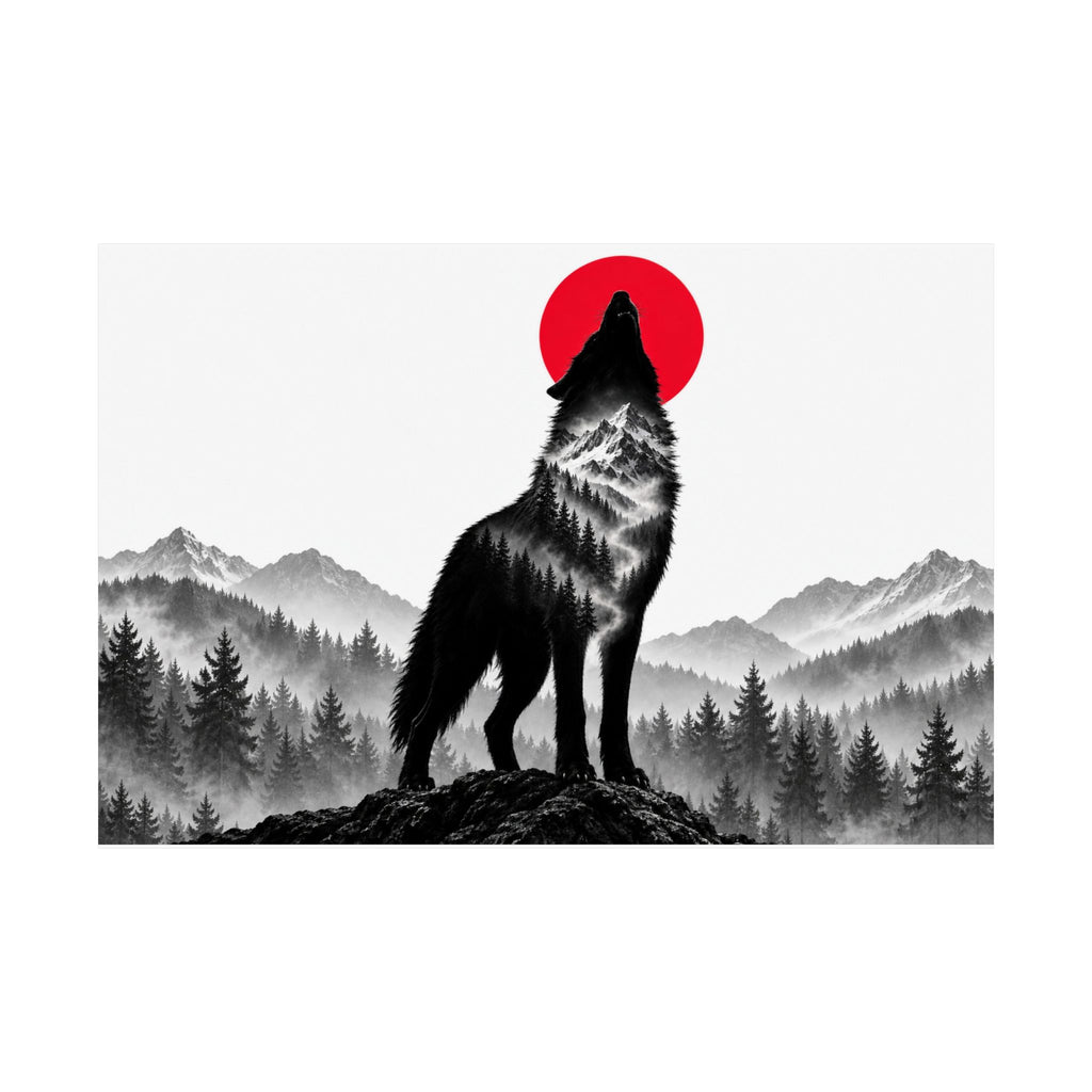 Howling Wolf - Dark Wall Art | Matte Poster (Landscape)