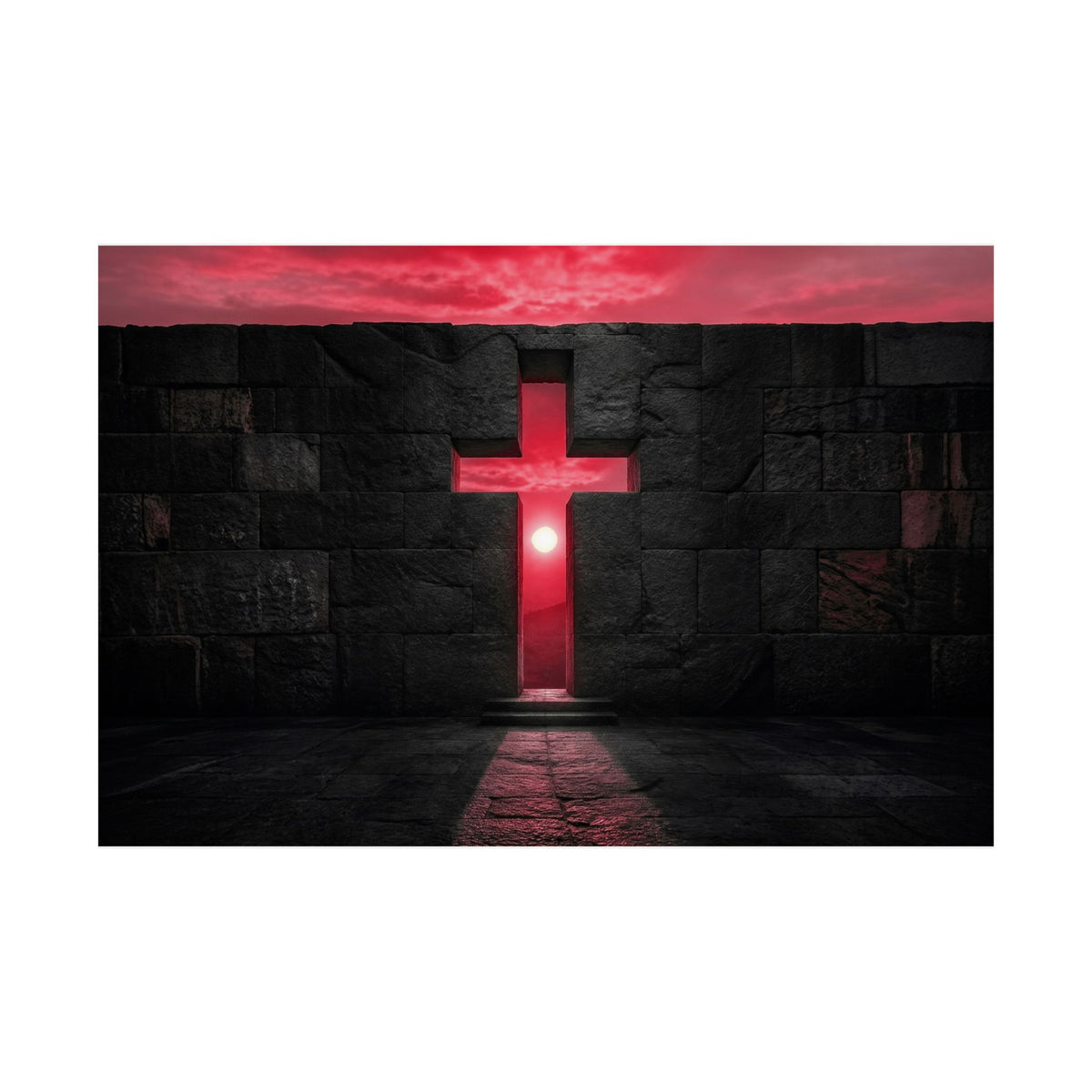 Light Through Stone - Modern Cross Wall Art | Matte Poster (Landscape)