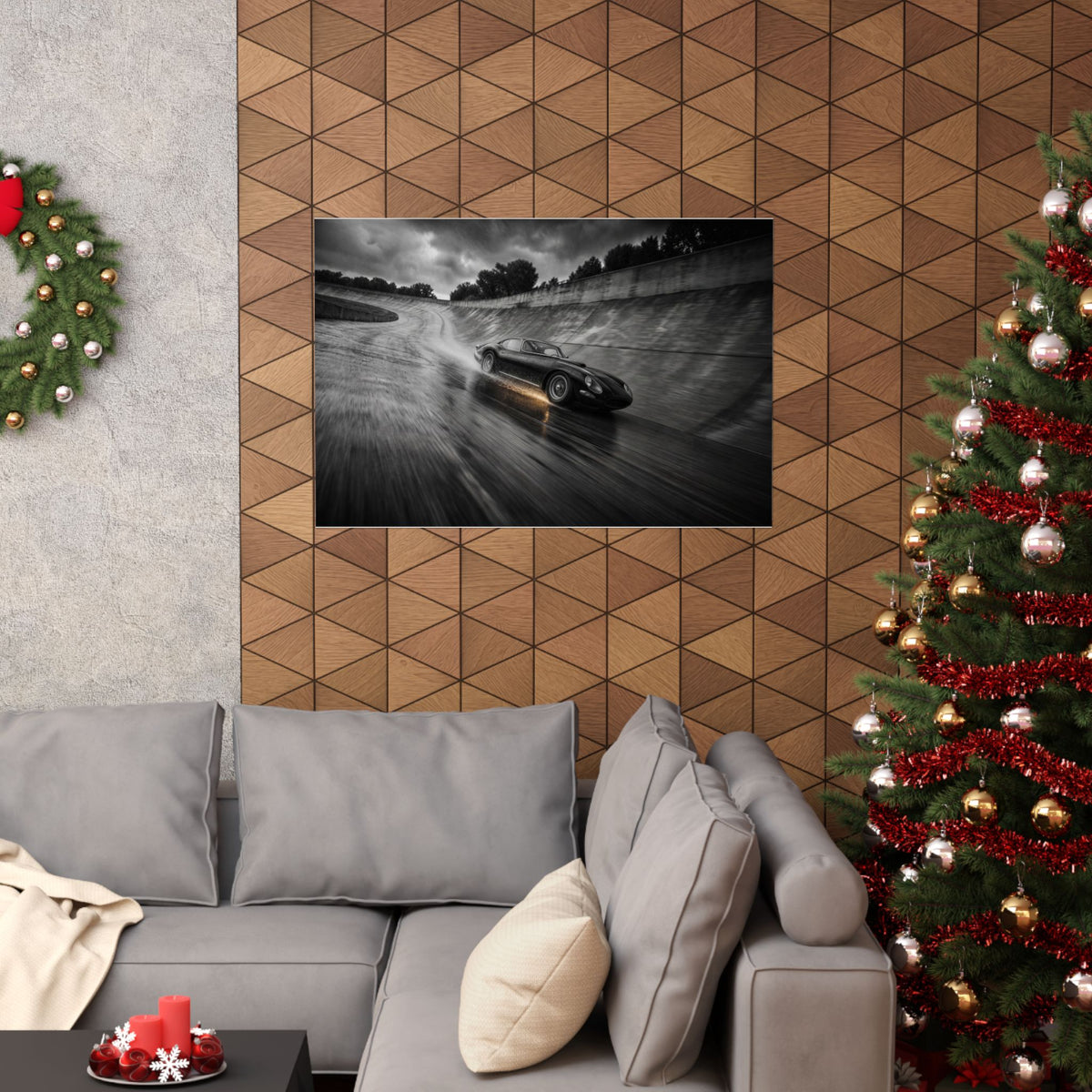 Banked in the Rain - Race Car Wall Art | Matte Poster (Landscape)