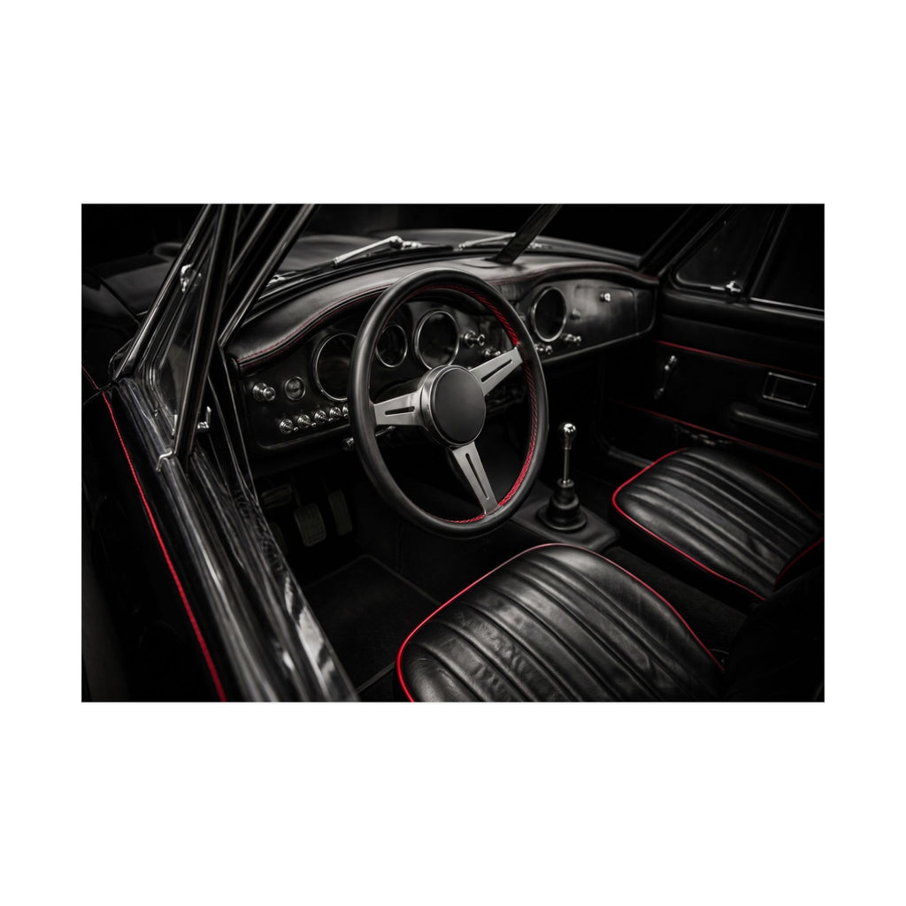 Red Stitch Cockpit - Classic Car Interior Wall Art | Matte Poster (Landscape)