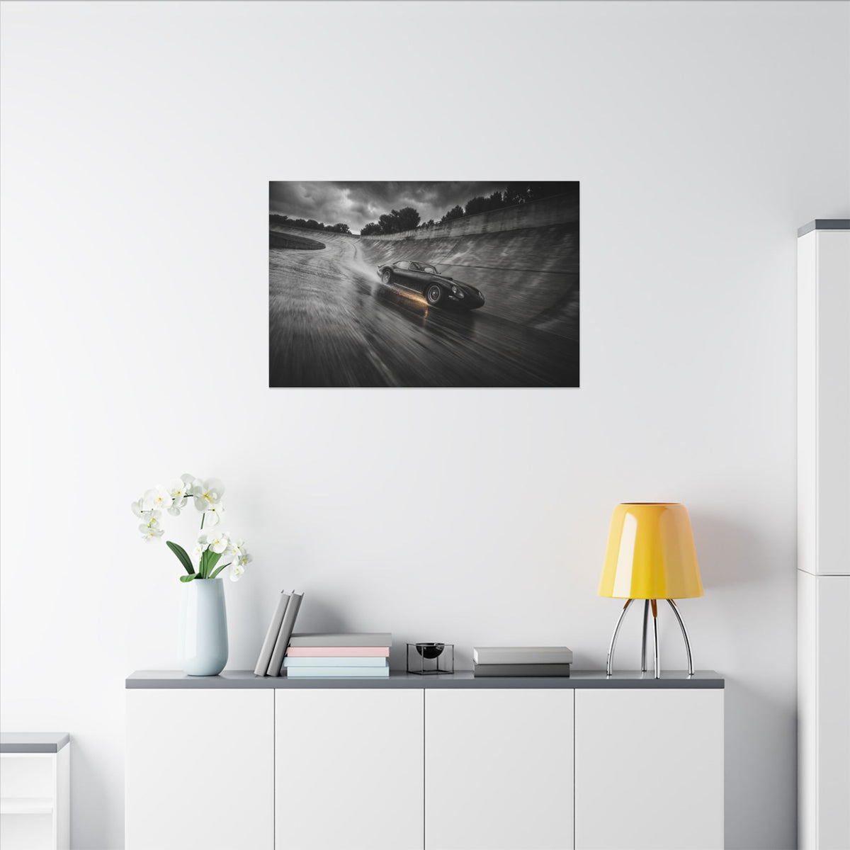 Banked in the Rain - Race Car Wall Art | Canvas (Landscape)