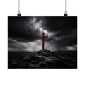 Red Cross in the Storm - Christian Cross Wall Art | Matte Poster (Landscape)