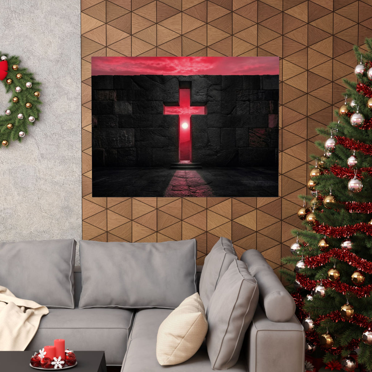 Light Through Stone - Modern Cross Wall Art | Matte Poster (Landscape)