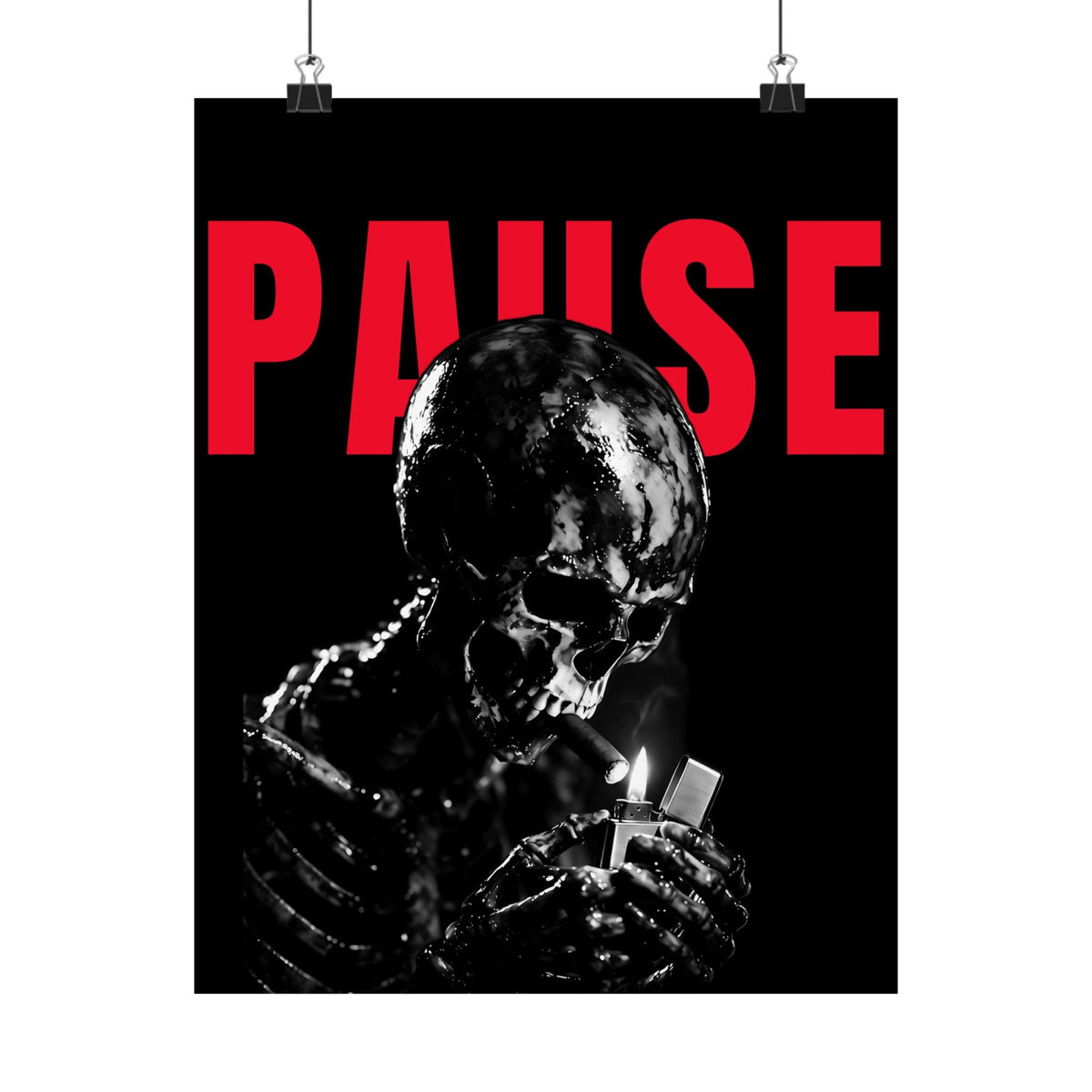 Pause - Smoking Skeleton Wall Art, Dark Gothic Man Cave | Matte Poster