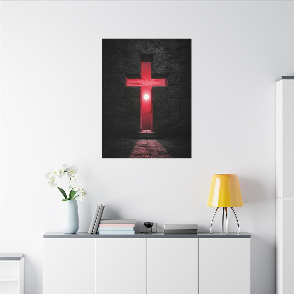 Light Through Stone - Modern Cross Wall Art | Canvas