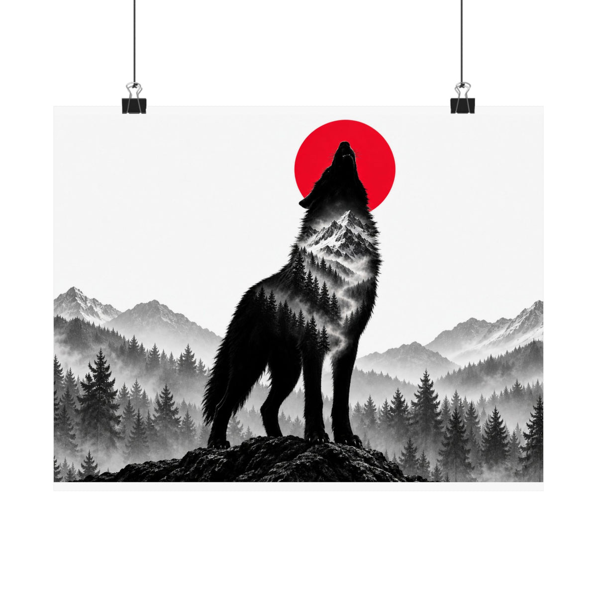 Howling Wolf - Dark Wall Art | Matte Poster (Landscape)