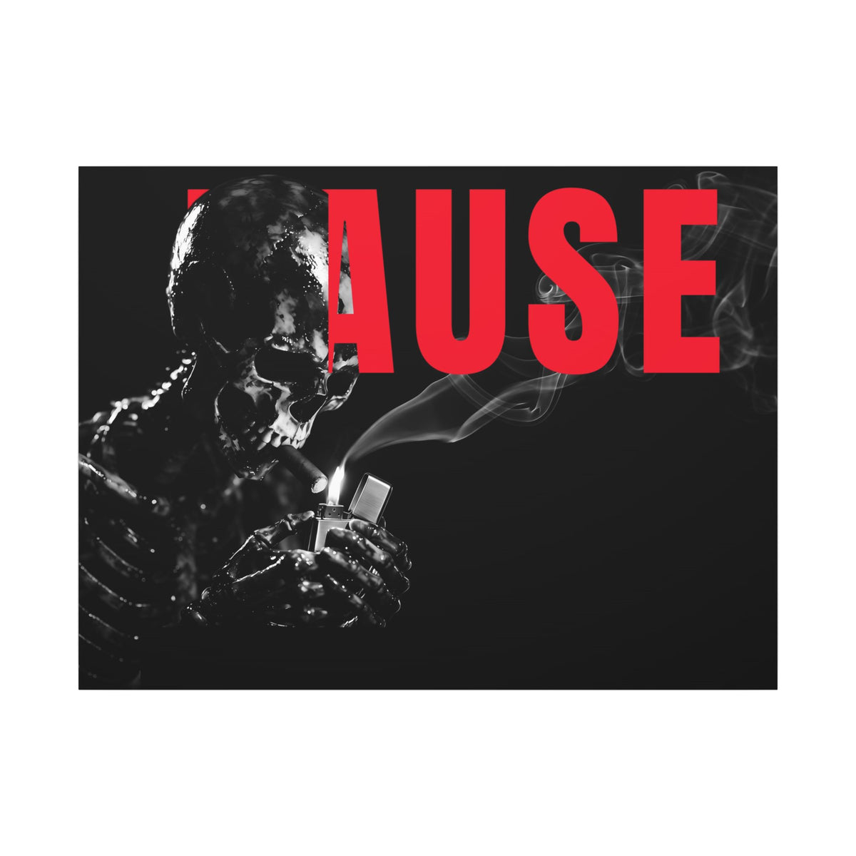 Pause (Landscape) - Smoking Skeleton Wall Art, Dark Gothic Man Cave | Canvas