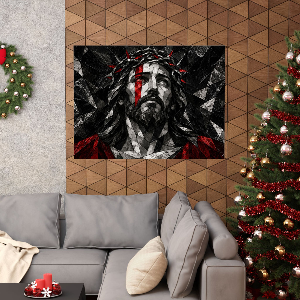 Stained Glass Christ - Christian Wall Art | Matte Poster (Landscape)
