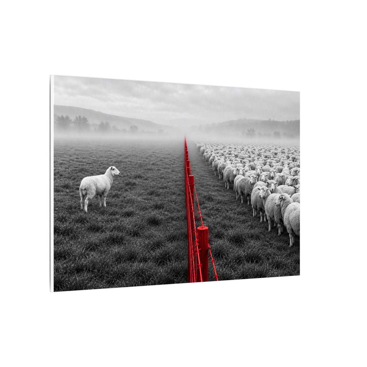 Lone Lamb - Black and White Wall Art | Canvas (Landscape)