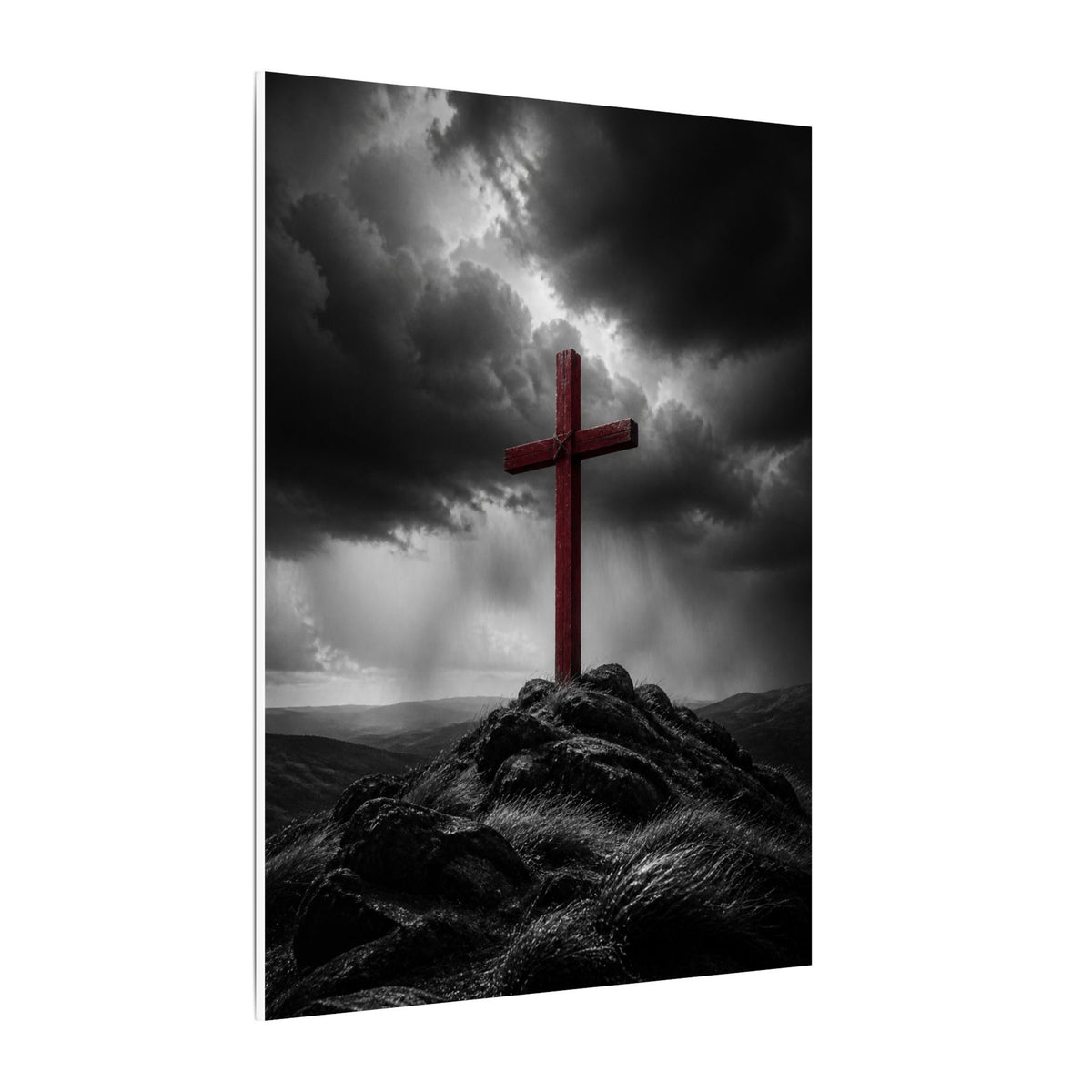 Red Cross in the Storm - Christian Cross Wall Art | Canvas