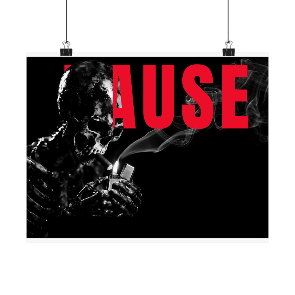 Pause (Landscape) - Smoking Skeleton Wall Art, Dark Gothic Man Cave | Matte Poster