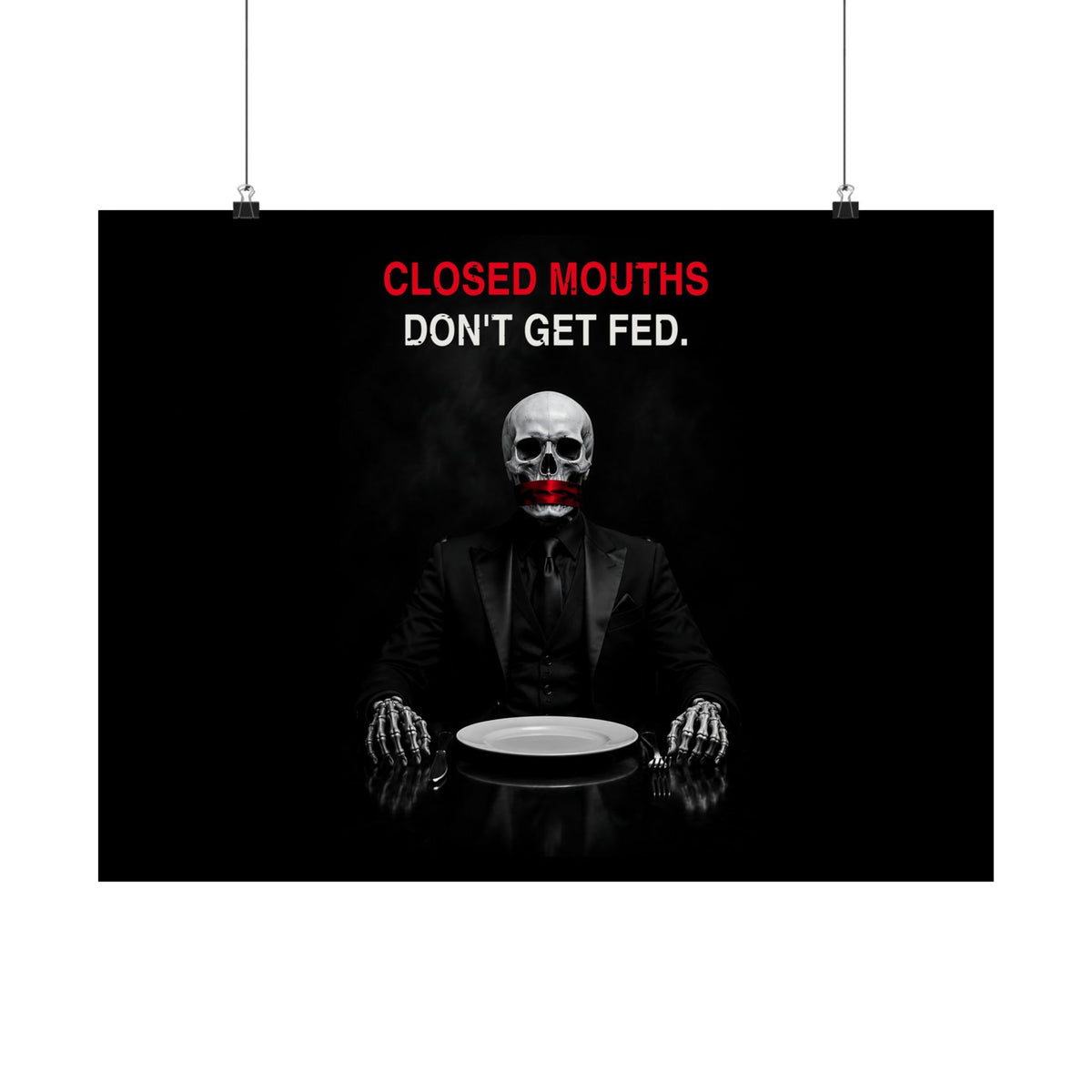 Closed Mouths - Dark Humor Wall Art | Matte Poster (Landscape)