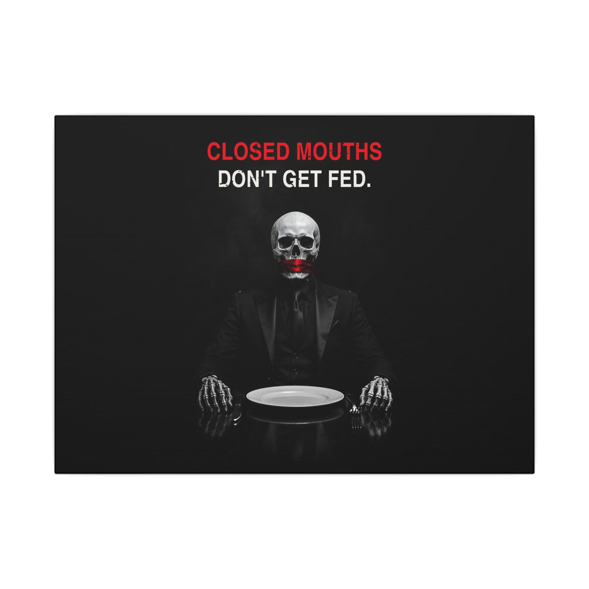Closed Mouths - Dark Humor Wall Art | Canvas (Landscape)