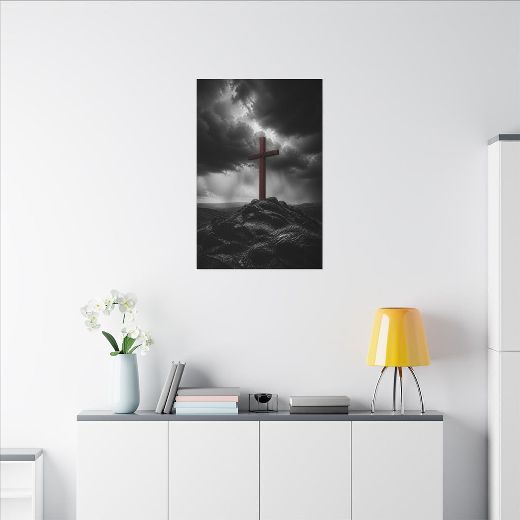 Red Cross in the Storm - Christian Cross Wall Art | Canvas