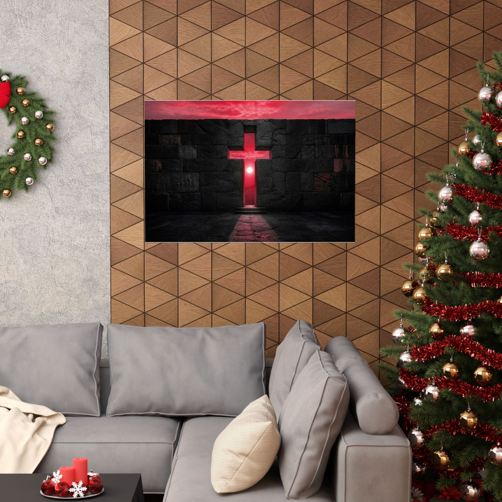 Light Through Stone - Modern Cross Wall Art | Matte Poster (Landscape)