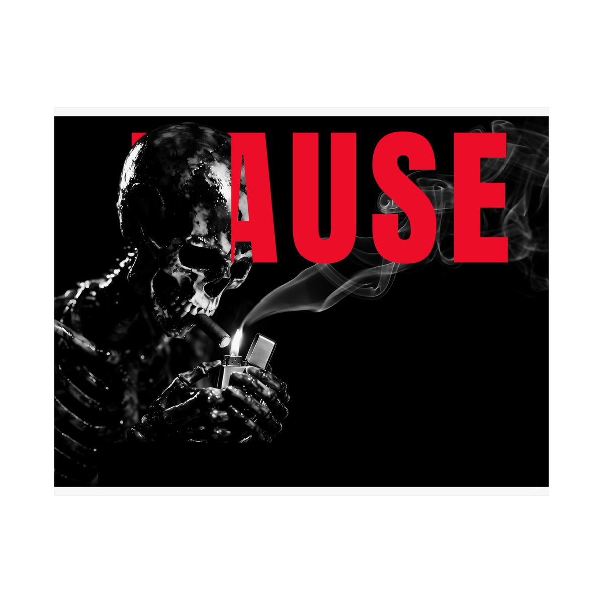 Pause (Landscape) - Smoking Skeleton Wall Art, Dark Gothic Man Cave | Matte Poster