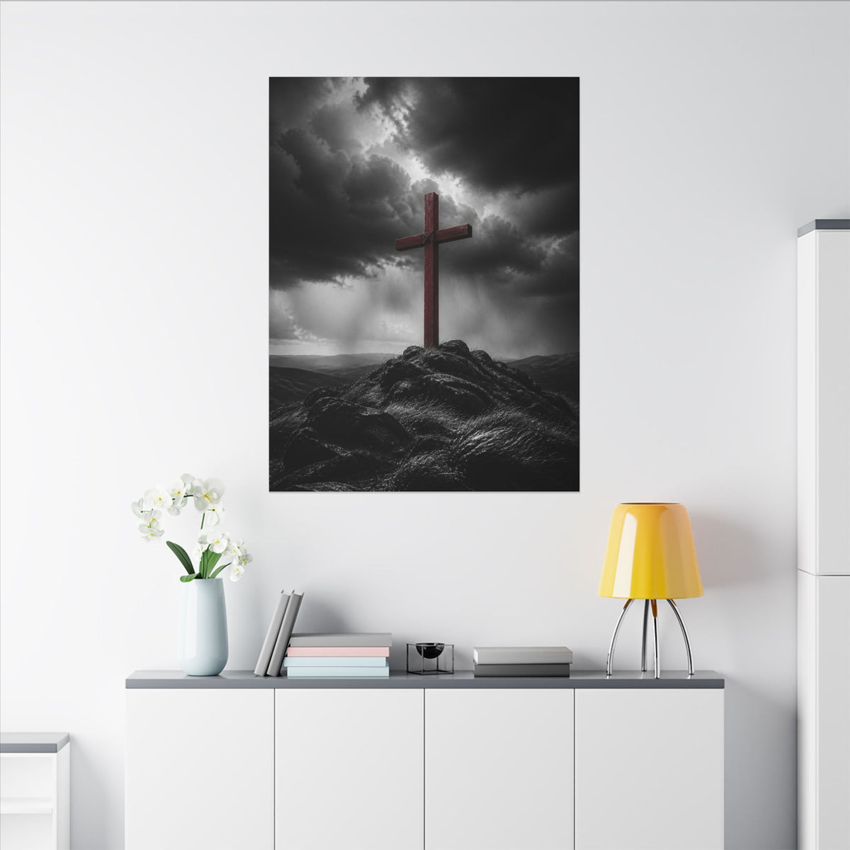 Red Cross in the Storm - Christian Cross Wall Art | Canvas