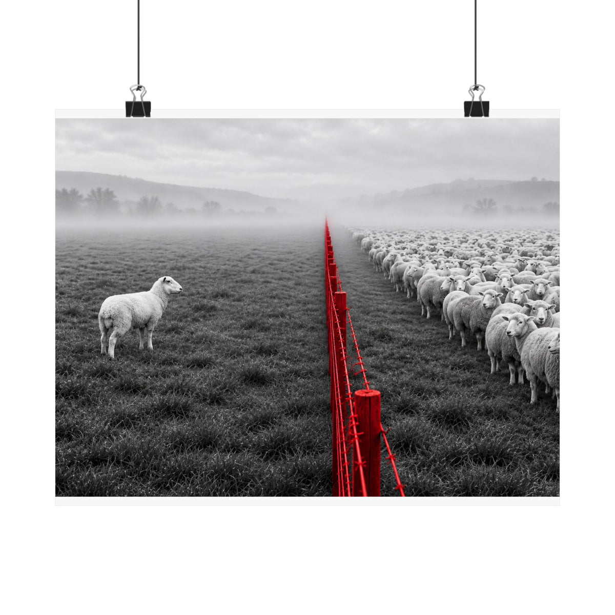 Lone Lamb - Black and White Wall Art | Matte Poster (Landscape)