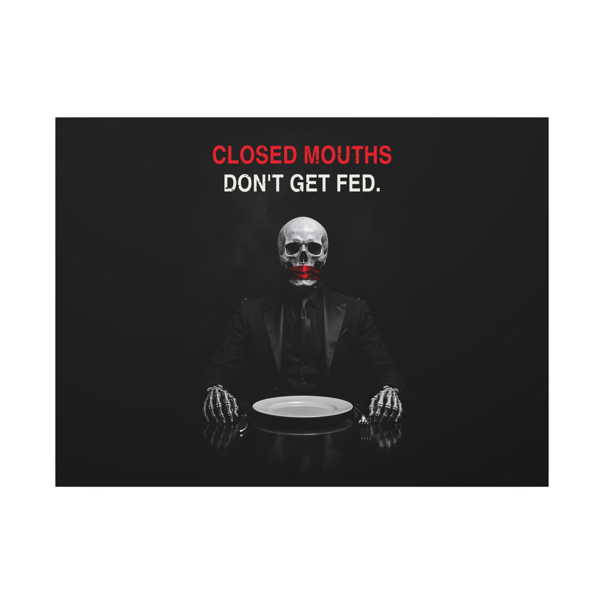 Closed Mouths - Dark Humor Wall Art | Canvas (Landscape)