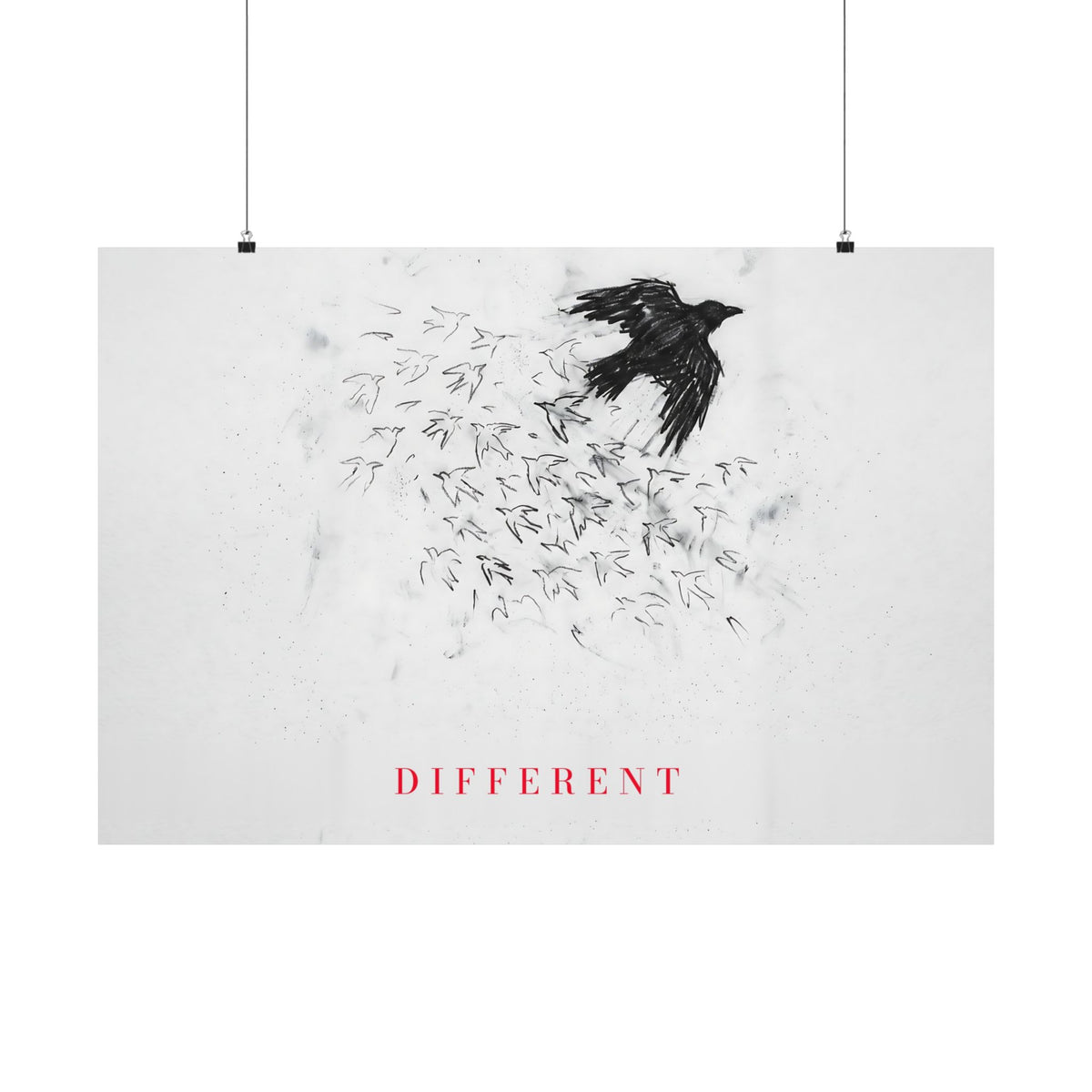 The Flock Went Left - Charcoal Wall Art | Matte Poster (Landscape)