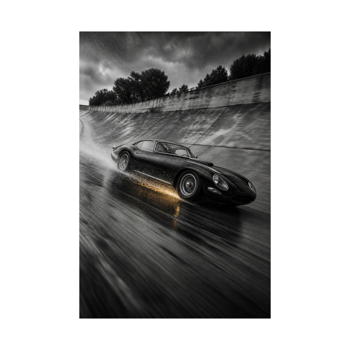 Banked in the Rain - Race Car Wall Art | Matte Poster