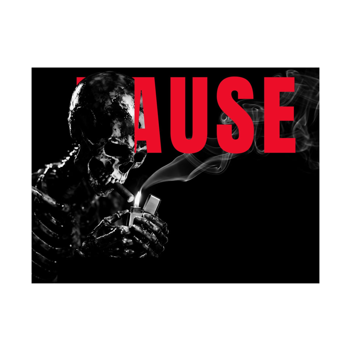 Pause (Landscape) - Smoking Skeleton Wall Art, Dark Gothic Man Cave | Matte Poster
