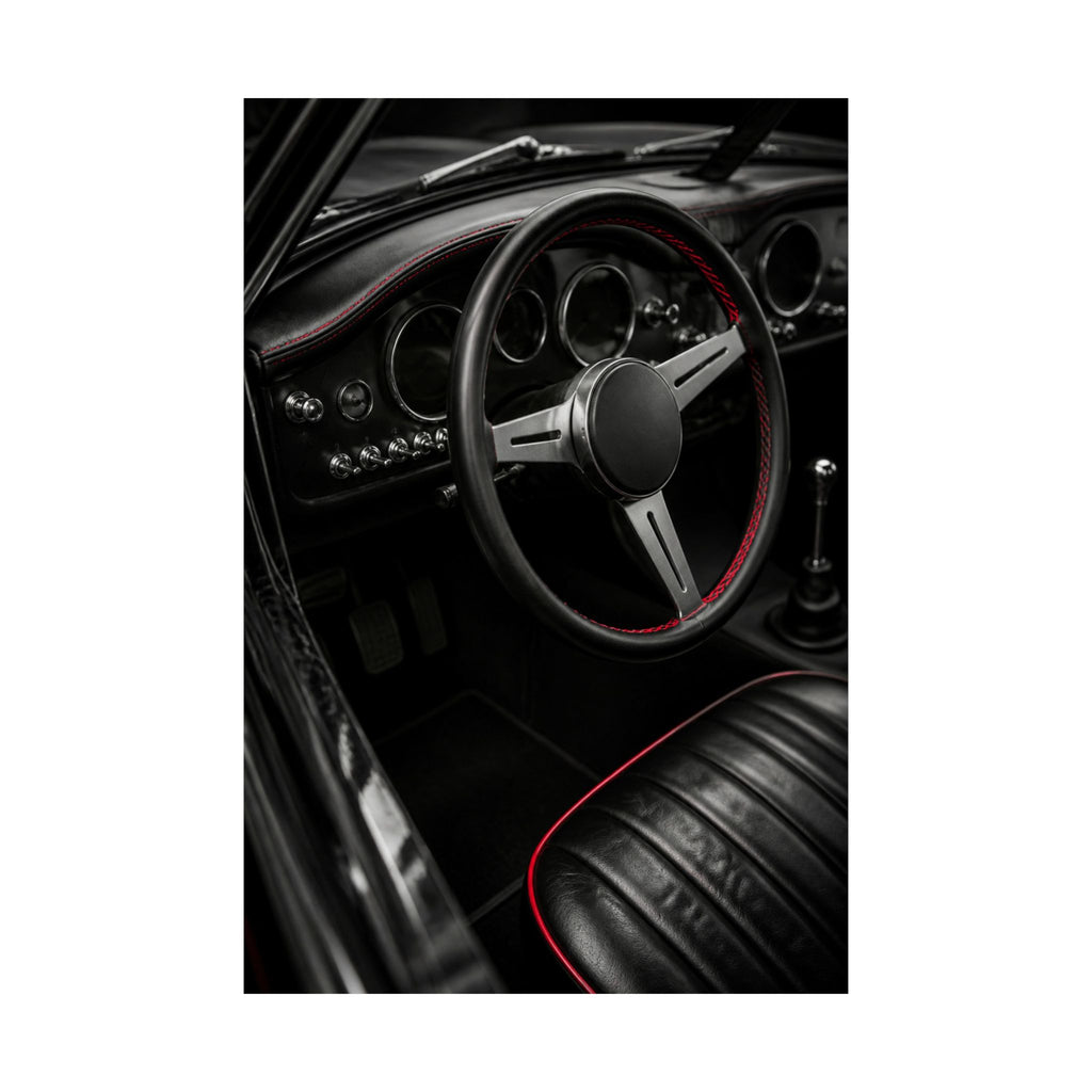 Red Stitch Cockpit - Classic Car Interior Wall Art | Matte Poster