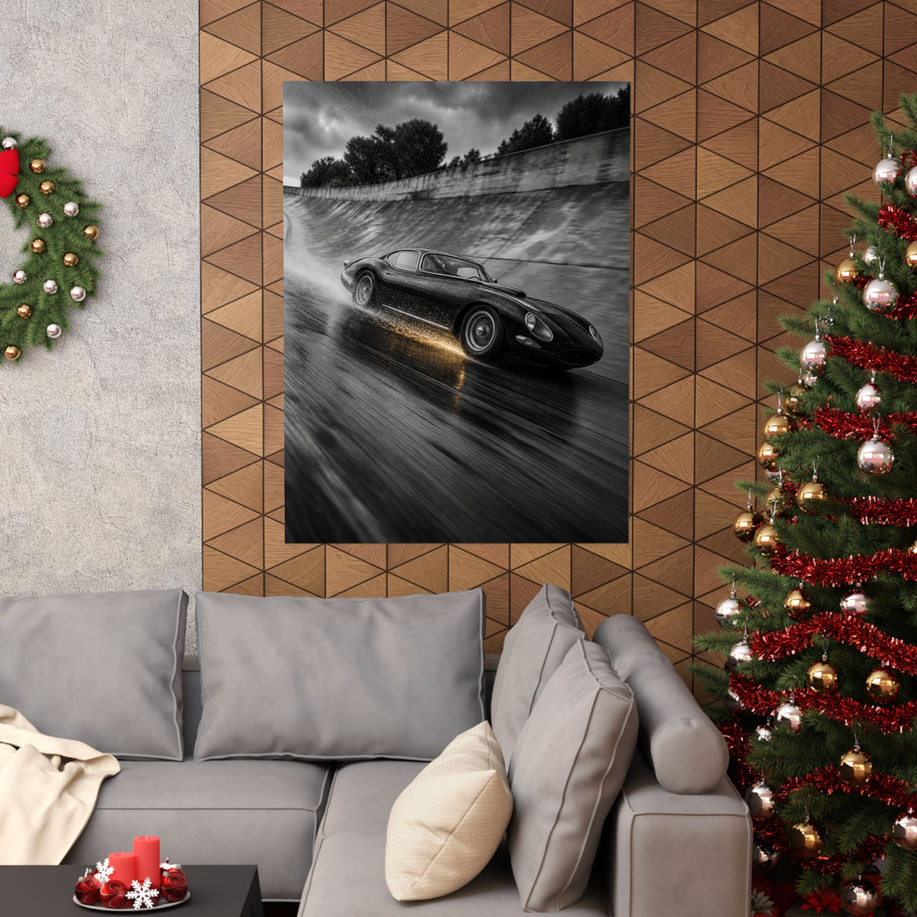 Banked in the Rain - Race Car Wall Art | Matte Poster