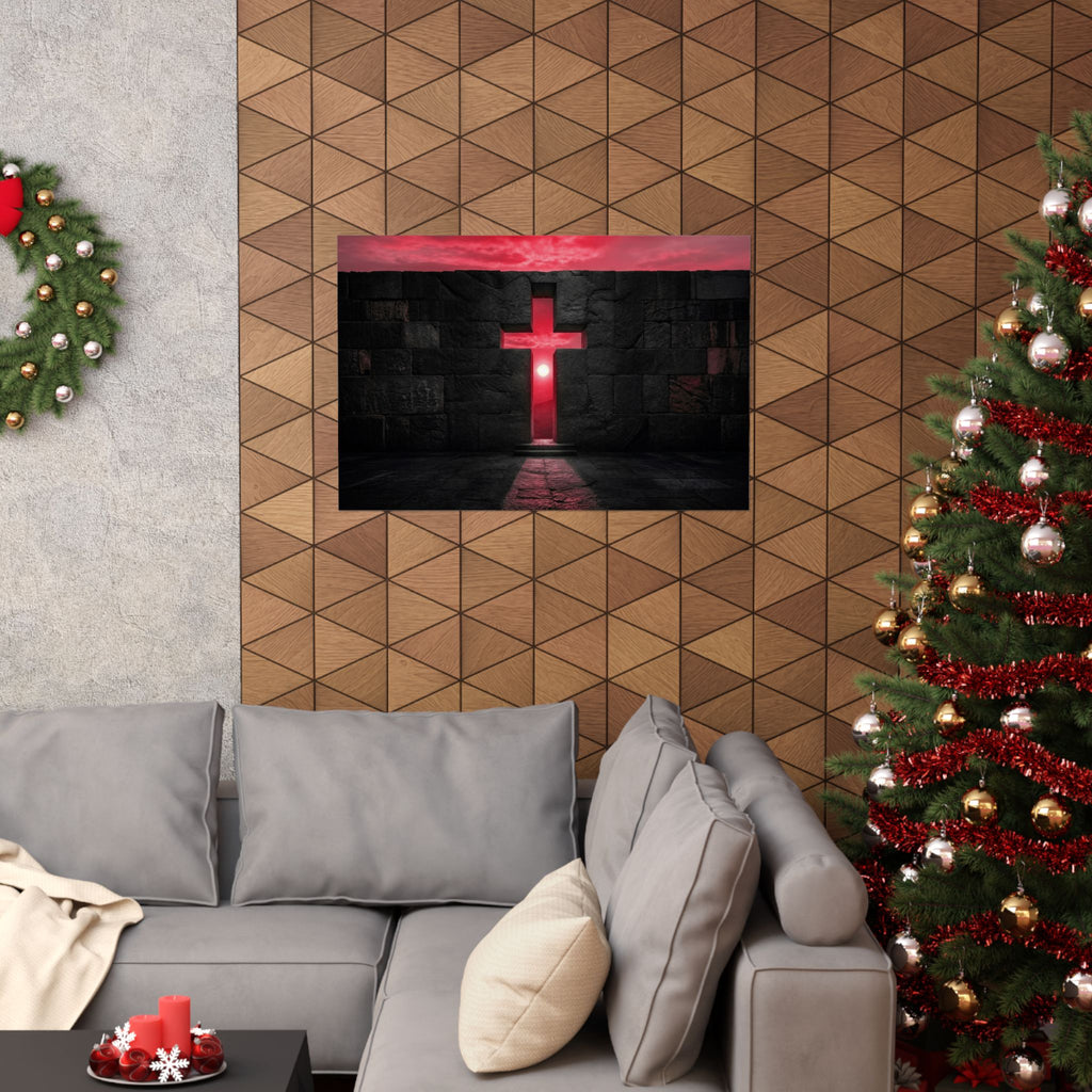 Light Through Stone - Modern Cross Wall Art | Matte Poster (Landscape)